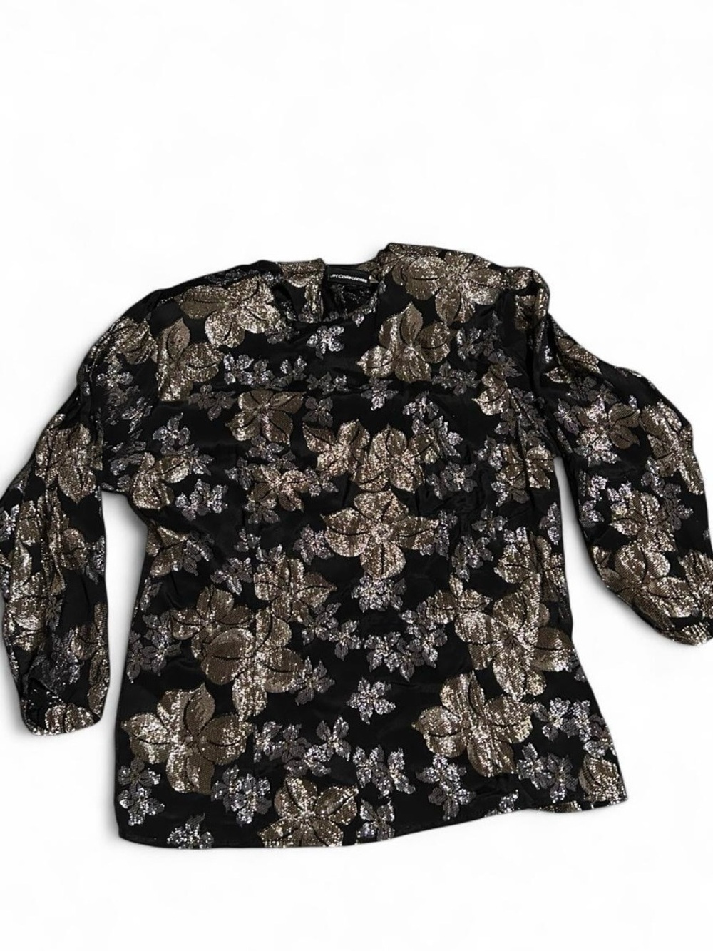 Vintage JH Collectibles Metallic Floral Blouse Gold Silver Black Size 4